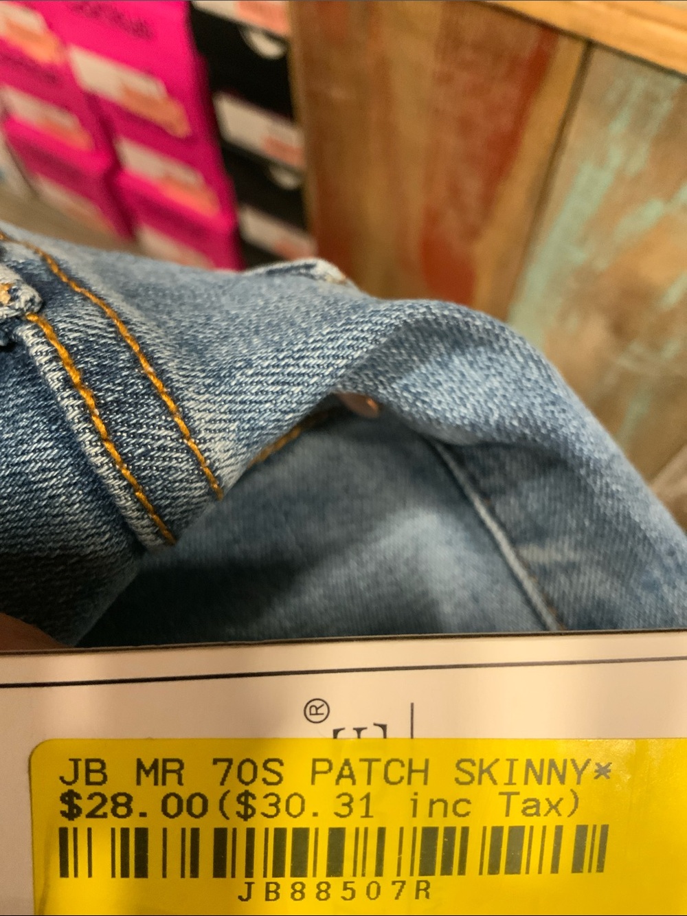 Judy Blue Blue Skinny Jeans with Orange Patch Accents - Picture 2 of 2